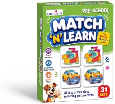 Creative’s Match N Learn Matching Game for Kids Age 3+ | Memory & Observation Card Game | Preschool Educational Learning Toy | 62 Picture Matching Cards
