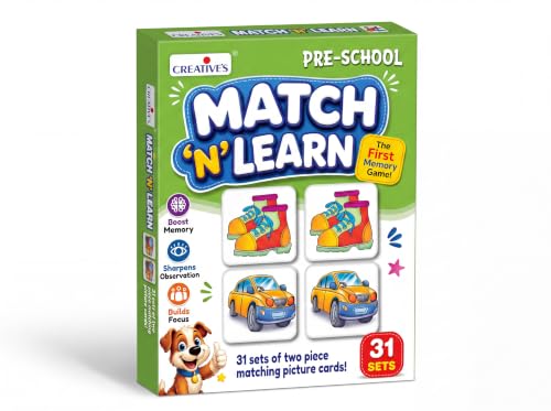 Image of Creative's Match N Learn Matching Game for Kids Age 3+ | Memory & Observation Card Game | Preschool Educational Learning Toy | 62 Picture Matching Cards