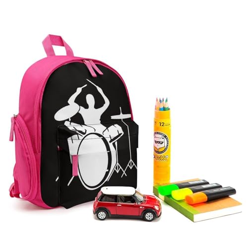 Drummer Backpack Small Book Bag with Side Pocket, Lightweight Durable Backpack, Travel Rucksack, Pink-style3