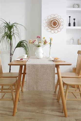 Chemin de table en lin beige 33x153 cm pour décoration de table basse rectangulaire - 6