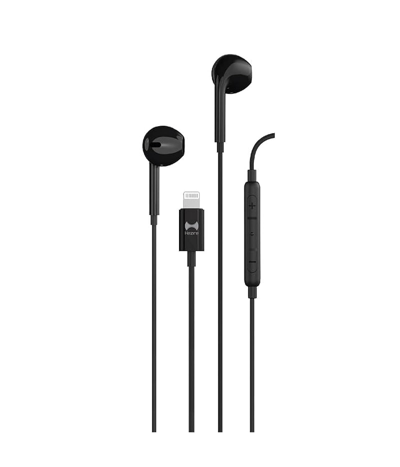 HEZIRE H-Tune PRO Wired Stereo Headset with MFI Lightning Connector, microphone for clear conversations, Convenient 3-button remote controls - Black