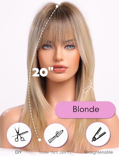 WOKESTAR Long Straight Wigs for Women with Fringe Layered Synthetic Blonde Color Wigs for Women, 22 Zoll - Image 3