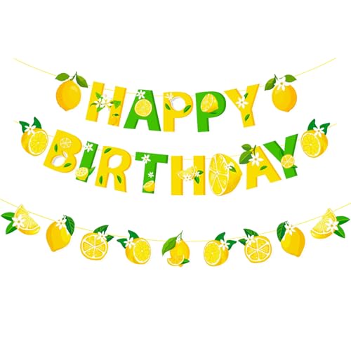 Tourima Fruchtige Happy Birthday Girlande mit Zitronenmotiv, Geburtstagsgirlande Kinder, Girlande Geburtstag Deko, Girlanden Happy Birthday Banner für Geburtstagsdeko Party
