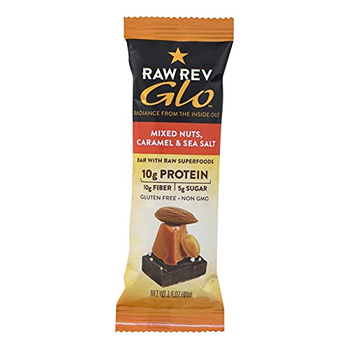 Raw Revolution Glo Bar - Mixed Nuts - Caramel and Sea Salt - 1.6 Ounce - Case of 12, United States, 12 Count