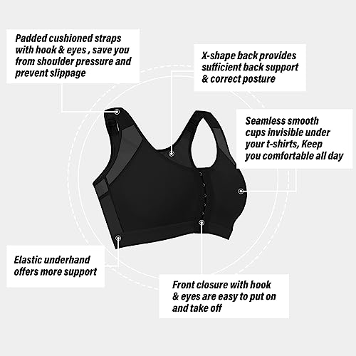 Women's Front Closure Posture Corrector Bra Wireless Back Support Bras for Women Comfy Unlined with Nipple Covers4