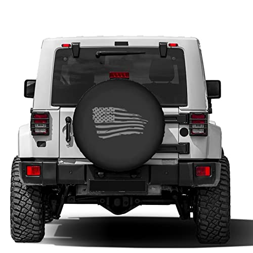 Image of Waving American Flag Military Spare Tire Cover Dust-Proof Wheel Tire Cover Fit Trailer, RV, SUV and Many Vehicle 17 Inch