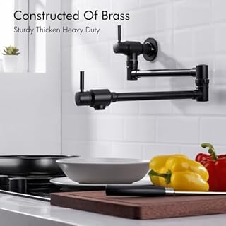 23.4“ Black Pot Filler, BAGNOLUX Upside Down Design Pot Filler, Wall Mount Pot Faucet for Kitchen Sink Folding, Coffee Machine Faucet with Stretchable Double Joint Swing Arms