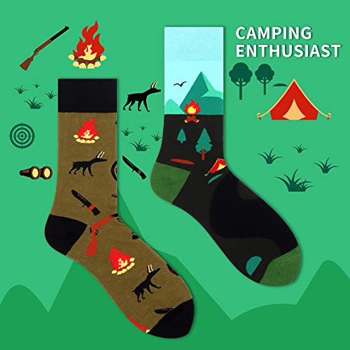 Wecibor Men's Colorful Funny Novelty Camping Campfire Themed Calf Socks Gift 4 Packs Size 13-15 #TOP2
