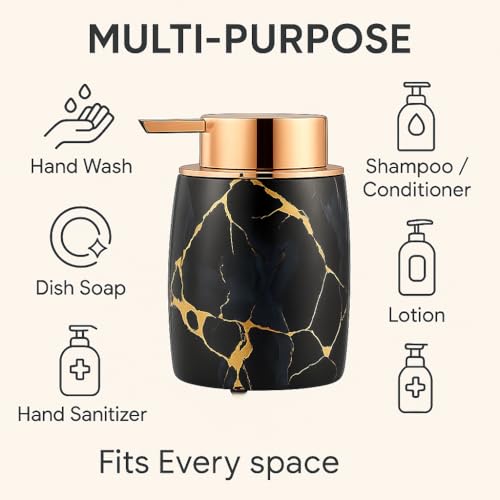Image of LAGET 300ml Soap Dispenser for Wash Basin - Premium Brown Golden Print | Kitchen and Bathroom Accessories Items | Refillable Liquid Handwash Dispenser Bottle (Black Thunder)