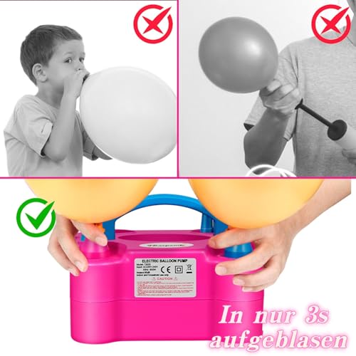 FLSEPAMB Luftballonpumpe Elektrisch, 600W Motor Ballonpumpe Elektrisch Klein with 2+2 Düse, Intelligenter 2 Modus Pumpe Luftballon, Tragbar Luftballon Pumpe Elektro 5
