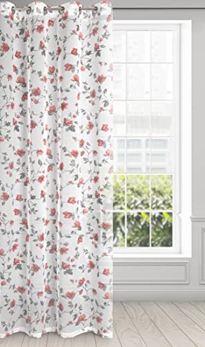 Eurofirany Jenny Rideau à Fleurs Transparent avec œillets - Aspect Lin léger - pour Salon, Cuisine, Chambre d'enfant, Chambre à Coucher, fenêtre - 140 x...