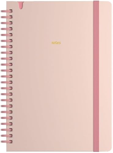 Hortors SA Diaries Soft Spiral Rounded Corners Notebook with Elastic Band and Clear Pocket, A5 Size, Pink