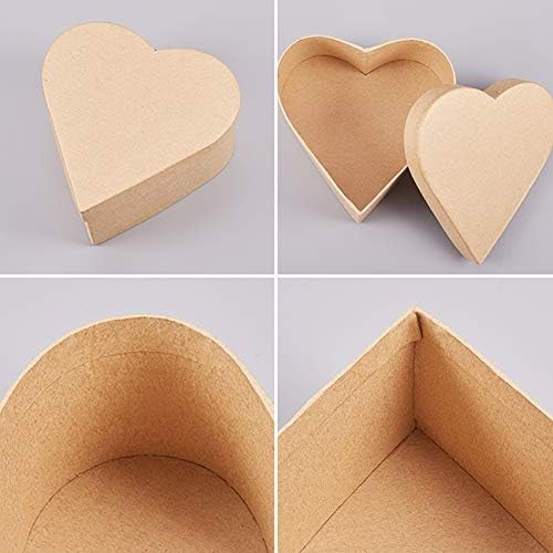WANDIC Paper Mache Box, Set of 3 Heart-Shaped Kraft Paper Mache Box Heart Boxes for Saving Accessories Cosmetics Jewelry Gifts Home