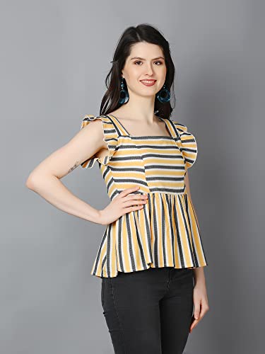Image of ZUVINO Striped Cotton Tops for Women || Sleeveless Peplum Tops for Women || Stylish Summer Tops for Women.