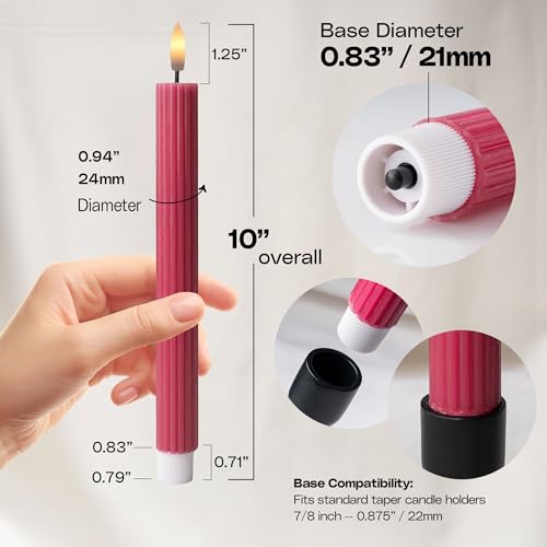 Image of 10 inch Fluted LED Pink Grooved Pillar Candles with 2 Remotes & 24h Timer Memory, On /Off Switch - Flameless Dimmable Battery Operated w /Flicker Mode, Home Wedding Decor (12 Pack)