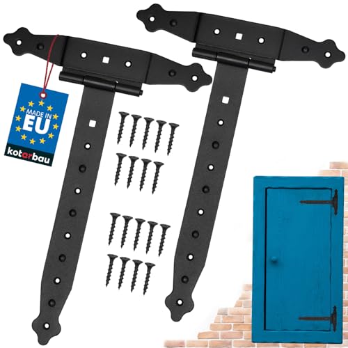 KOTARBAU® Set di 2 Cerniere per Cancello Legno 300 mm - Verniciato a polvere - Cerniere per Porte in Legno per Cancelletto Giardino Cerniera Porta Legno Cardini per Cancello Nero