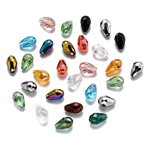 Julz Beads 100 Faceted Tear Drop Glass Crystal Beads - Mixed Colours - P00559, 6mm Cover