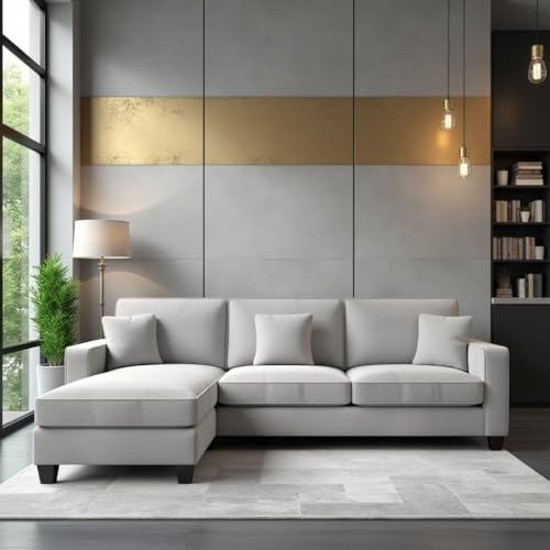 Image of Torque - Moscow 4 Seater Mini L Shape Fabric Sofa Set (Left Side, Light Grey) for Living Room, Bedroom, Home, Office Furniture | 1 Year Warranty.
