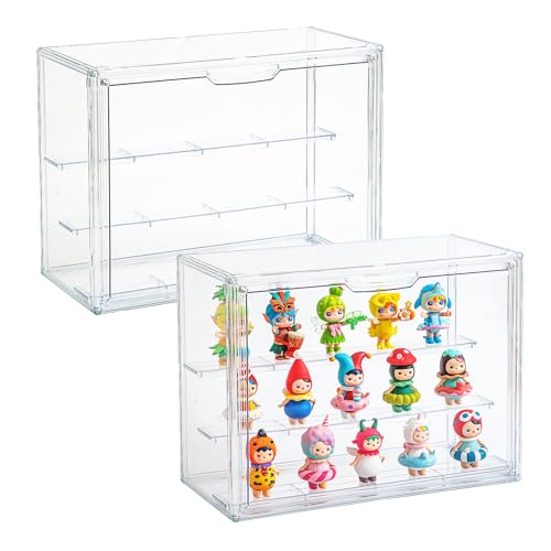 Image of Acrylic Display Cases for Collectibles, 3 Tier Clear Shelf Boxes for Figures, Miniature Dustproof and Stackable Action Figure Display Case (1, Large)