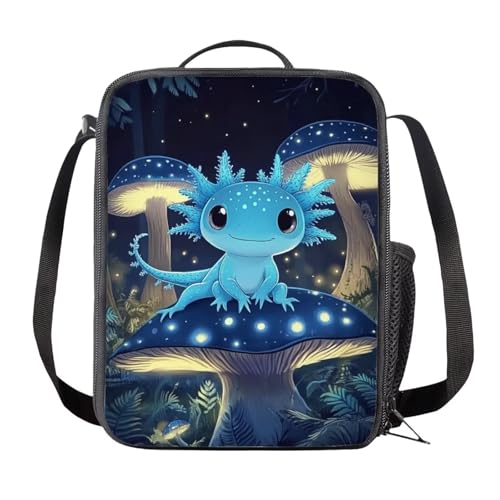 Blue Axolotl Mushroom Backpack Set for Girls Boys School Backpack with Lunch Box Pencil Bags Student Bookbags 3 in 14
