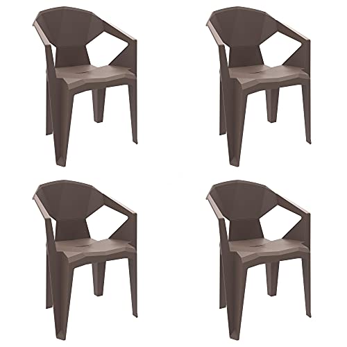 GARBAR DELTA Set 4 Silla Con Brazos Exterior | jardín, terraza, balcón, picnic, camping, catering, eventos, reuniones | diseño, ligero, apilable | Chocolate