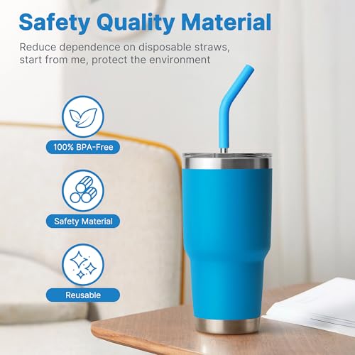 Image of Metal Straws Reusable With Silicone Tips, 9.5 inch Stainless Steel Straight Drinking Straw for Yeti 30 oz Tumbler- 2 Cleaning Brushes & 1 Portable Bag