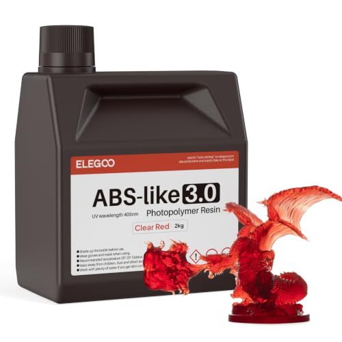Image of ELEGOO ABS-Like 3.0 3D Printer Resin Clear Red 2000g | High Strength and Toughness, High Precision, Low Viscosity, UV-Curing Photopolymer Resina for MSLA DLP LCD 3D Printers