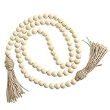 Vosarea Wood Bead Garland with Tassels Farmhouse Beads Rustic Country Beads Wall Hanging Decoration