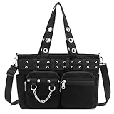 Ecohaso Tote Bag for Women, Corduroy Gothic Purse Goth Bag with Zipper for College, Work, Travel, Gym (Black)