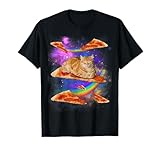 Funny Galaxy Cat In Space Cat Riding Pizza Men Women Kids T-Shirt
