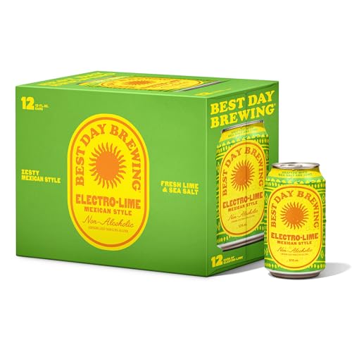 Best Day Brewing Craft Non Alcoholic Beer, Electro-Lime Mexican Style Lager, 12 Pack, Low Carb & Low...