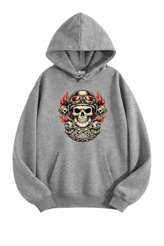Image of Maydear Men's Skull Motorcycle Graphic Hoodie Vintage Biker Pullover Sweatshirt Casual Hooded Sweatshirt
