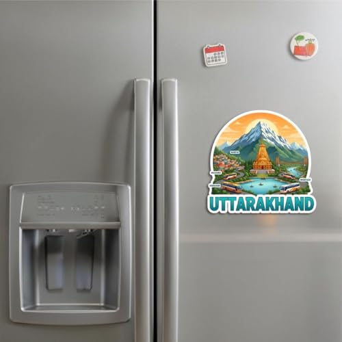 Image of Uttarakhand Theme Souvenir Wooden Fridge Magnet for Refrigerator - Printed Fridge Magnet for Kitchen & Fridge Decor | Perfect Souvenir Gift (1, Uttarakhand Theme)