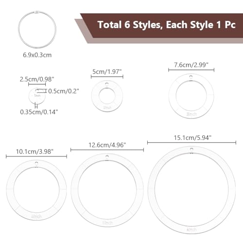 NBEADS 6 Stk. Kreis Quilten Acryl Schablone, 1/2/3/4/5/6 Zoll Durchmesser Quilting Schablonen mit Binder Scharnier Ringe Runde Nähen Quilting Schablonen für Patchwork DIY Kunsthandwerk Dekoration