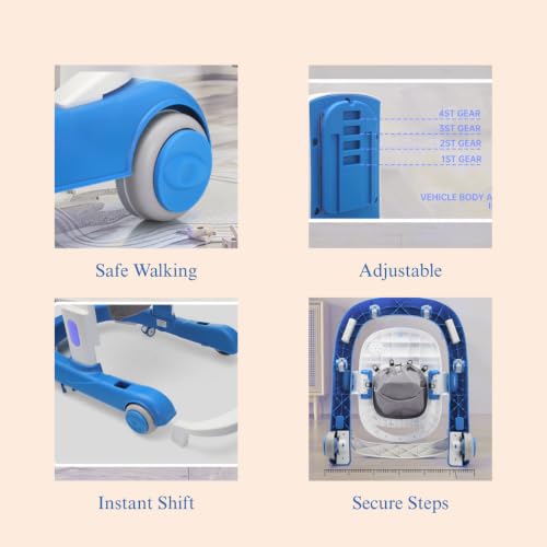 Image of Little Olive Baby Walker for Kids | Adjustable Height Baby Walking Support with Interactive Activity Toy Tray, Comfortable Padded Seat & Smooth Multi-Directional Wheels | Walker for Baby Boys & Girls - Blue