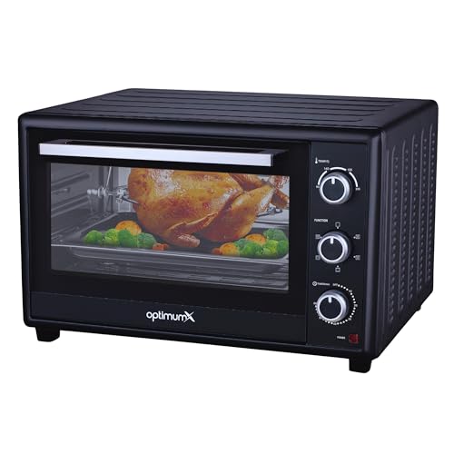 OptimumX Four Électrique 60L XXL à Chaleur Tournante, 2200W, Tournebroche, Lumière Intérieure, 40–230°C, Noir