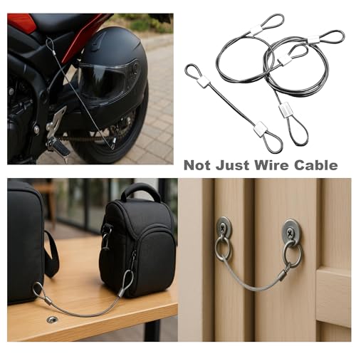 Bytiyar 1/8"(3mm) Wire Diam Stainless Steel Cable Eyelets Loops Short Rope Lanyard Safety Tether Chain Lock with Vinyl Coated Cover, 10Pcs 20" Long Black - Thumbnail 4