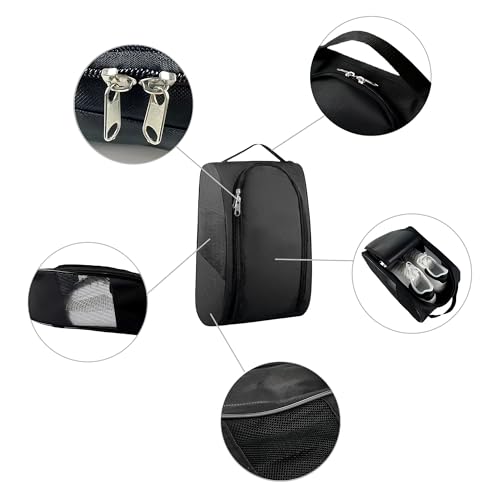 Portable Oxford Golf Shoes Bag, Sports Shoe Bag with Ventilation, Waterproof Travel Shoes Bag, Shoes Storage Organizer with Zipper Closuren for Outdoor, Sports, Golf, Travel, Gem (Black2)3