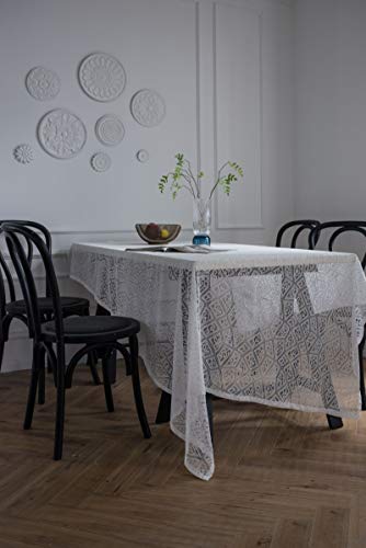 Nappe rectangulaire gaze jacquard blanc 140x300cm pour table - 7