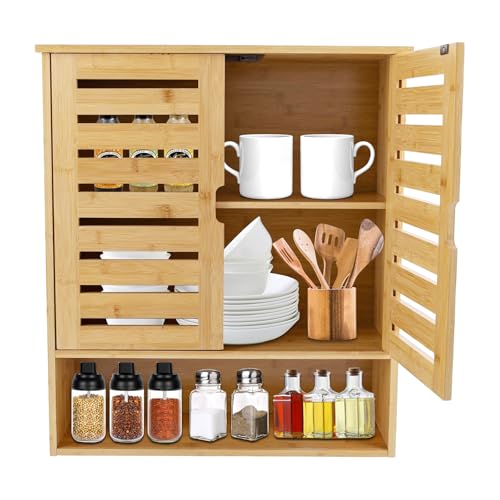 DAHAD Waschbeckenunterschrank Bambus, Badschrank Unterschrank mit...