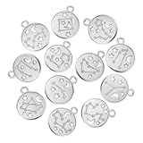 FIXOSHEE 72 piezas Colgantes de Aleación con Diseño Horóscopo Signos del Zodiaco Grabados para Pulseras y Collares DIY Color Antiguo Paquete