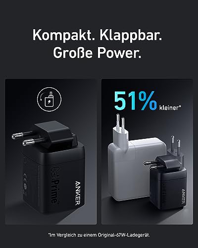 Anker 67W USB C Ladegerät, Anker Prime GaN Netzteil USB C, 3 Port PPS – Ansicht 3