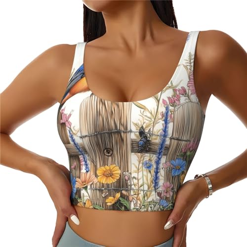 Camiseta sin mangas para mujer Mexpekil con estampado de granja y flores para gimnasio