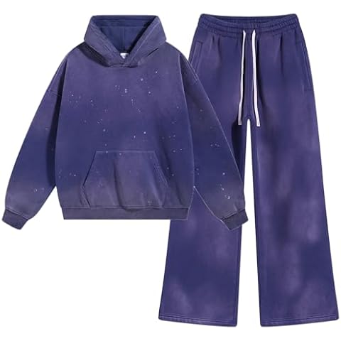 Botong Acid Wash Hoodies for Women Vintage Fleece Sweatshirts Hooded Pullover with Pockets Drawstring Sweatpants Sweatsuits Cover