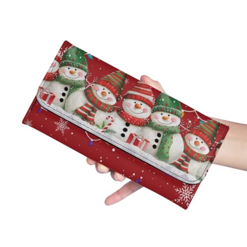 Image of AFPANQZ Large Capacity Women Purse Portable Handbag Purses for Lady | Snowman Red Print Womens Card Purse with Zipper Multifunctional Handbags RFID Blocking Checkbook Wallet, Christmas Decor