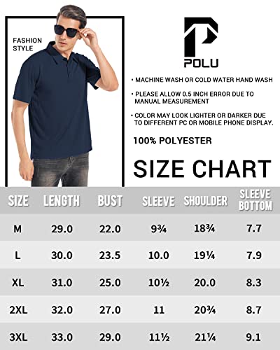 Polu Men's Polo Shirts Short Sleeve Casual Outdoor Performance Golf Tennis Polo T-Shirt 3 Buttons Navy Blue Xl #TOP6
