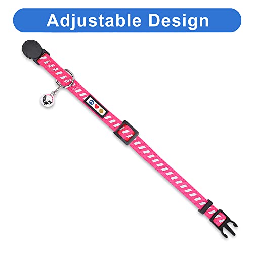 Image of Pawtitas Personalized Cat Collar with Safety Buckle and Removable Bell Cat Collar with Name Phone Number Kitten Adjustable Collar Customized Cat Collar | Pink Reflective Collar for Cats