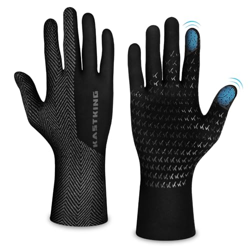 KastKing Grip Logic Full Finger Compression Glove Liners,Micro-Seam Construction,Touch Screen Fishing Gloves for Men & Women,4-Way Stretch Lightweight Winter Gloves for Outdoor Activities,Black,L