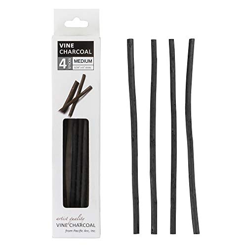 Pacific Arc Artist Vine Charcoal, Medium, Black 4 Charcoal Sticks For Drawing, Sketching, And Fine Art #TOP17