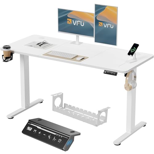 VFU Höhenverstellbarer Schreibtisch 140 x 60 cm mit USB-C Ladeanschluss, Schreibtisch Höhenverstellbar Elektrisch mit Memory Funktion, Steh-Sitz Tisch, Computertisch für Büro, Standing Desk, Weiß VFU Höhenverstellbarer Schreibtisch 140 x 60 cm mit USB-C Ladeanschluss, Schreibtisch Höhenverstellbar Elektrisch mit Memory Funktion, Steh-Sitz Tisch, Computertisch für Büro, Standing Desk, Weiß